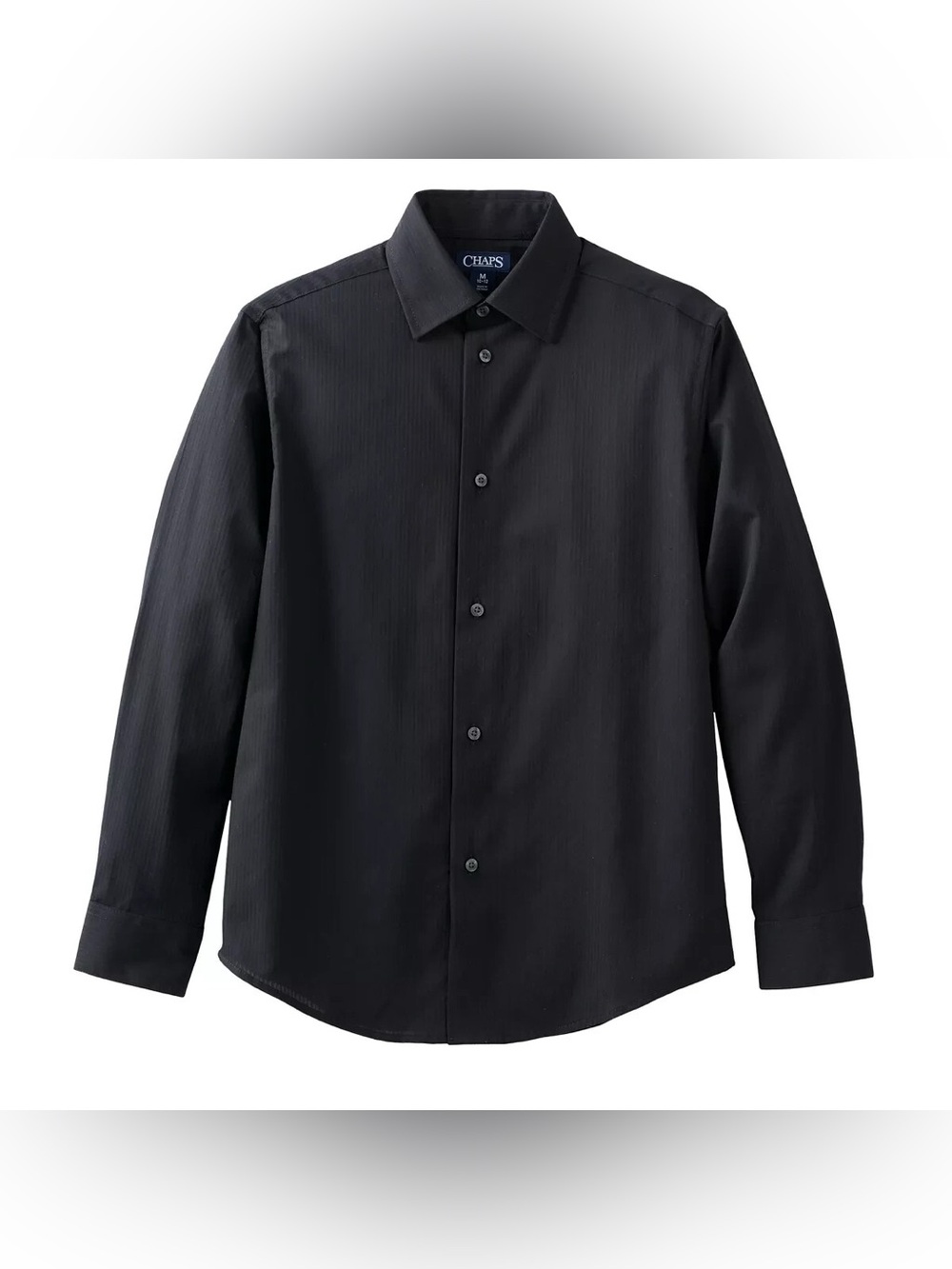 Boys Chaps Black Stretch Button Down Dress Shirt XS 6-7 Husky Formal Church New